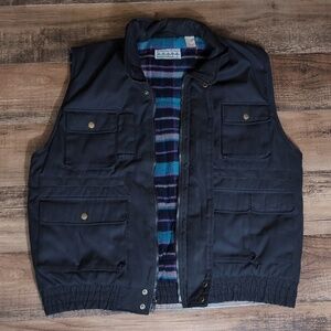 Vintage Timber Trail Flannel Fleece Lined Vest Size Large in Navy Blue
